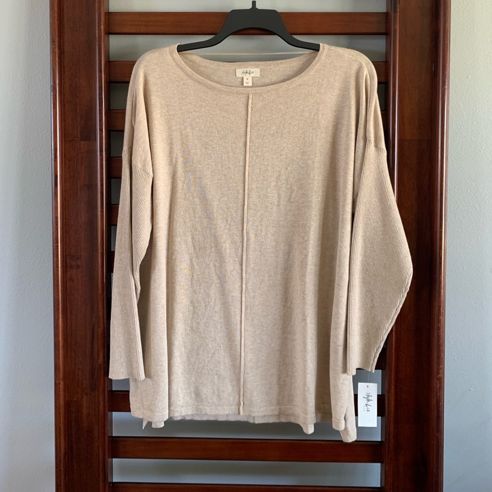 Style & Co Women's Plus Size Seam-Front Tunic Sweater Sandcastle Heather Size 1X